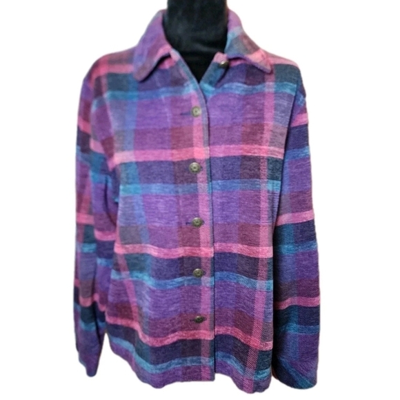 Allison Daley Jackets & Blazers - Allison Daley Plaid Shirt in Purple and Pink